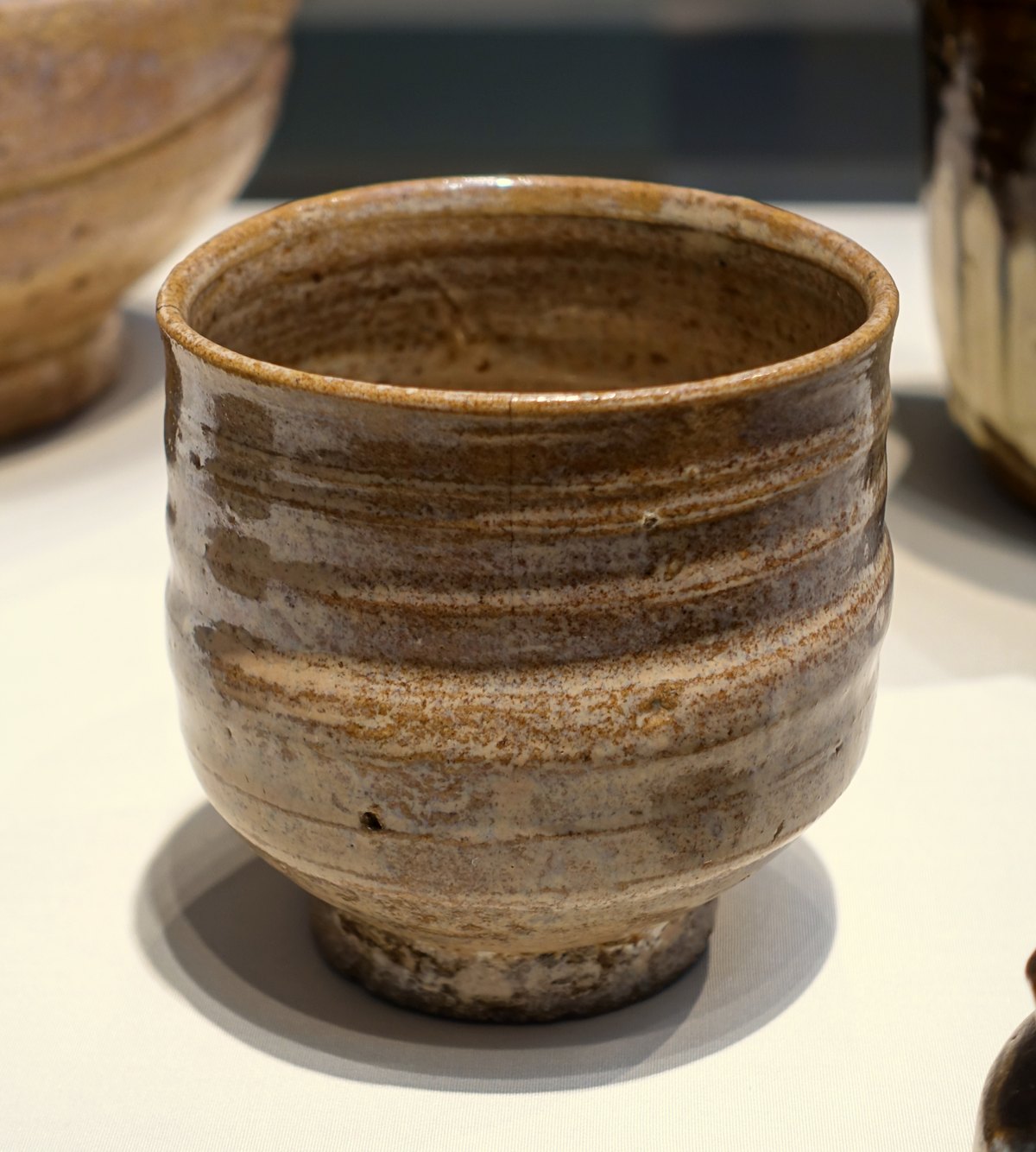 Japanese stoneware tea bowl with ash glaze