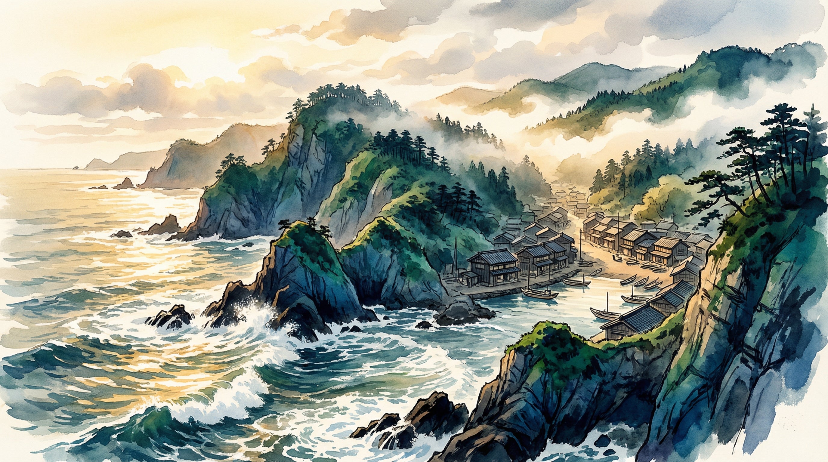 Panoramic view of the Noto Peninsula coastline