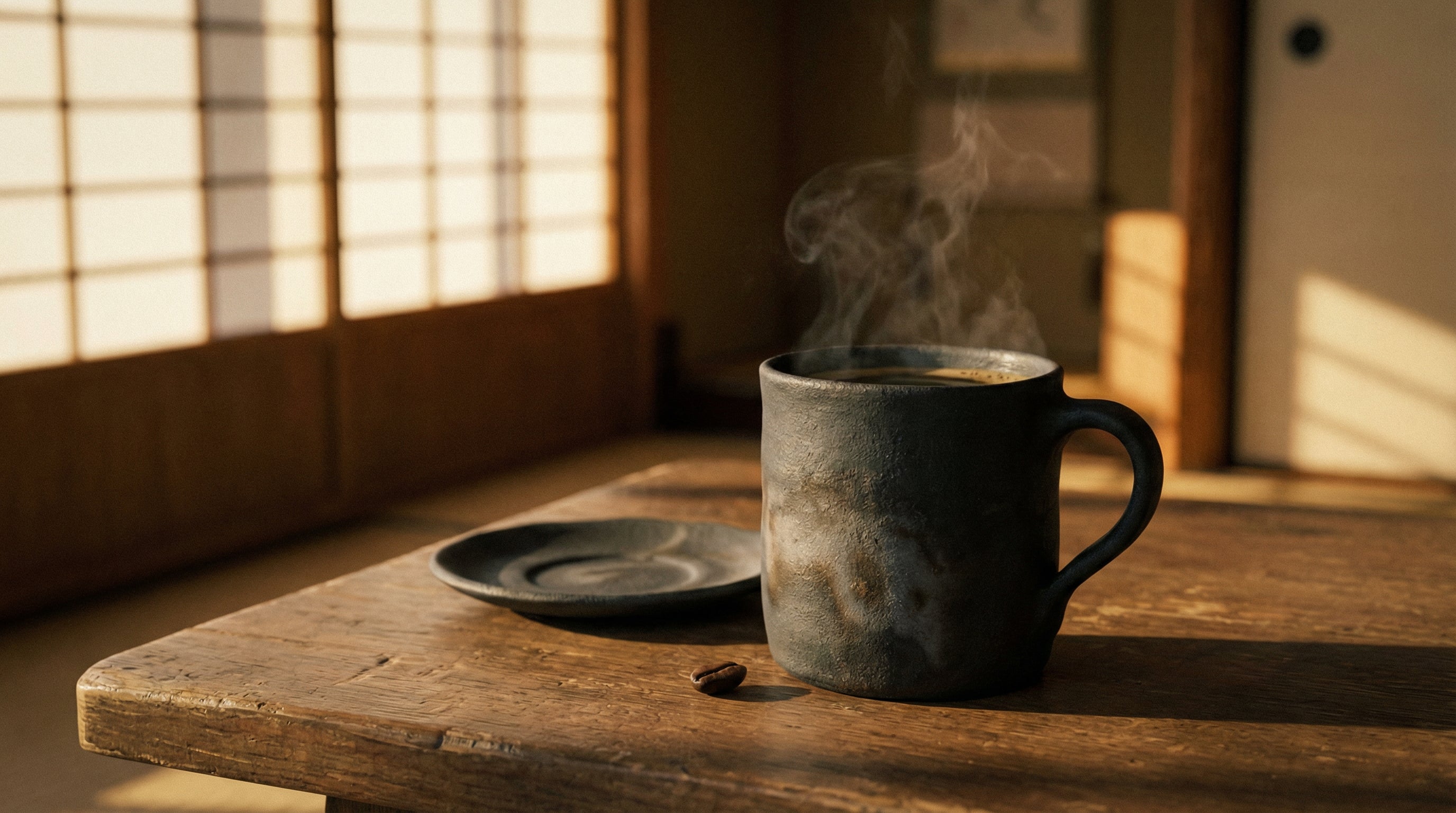 Suzu-yaki coffee mug in morning light