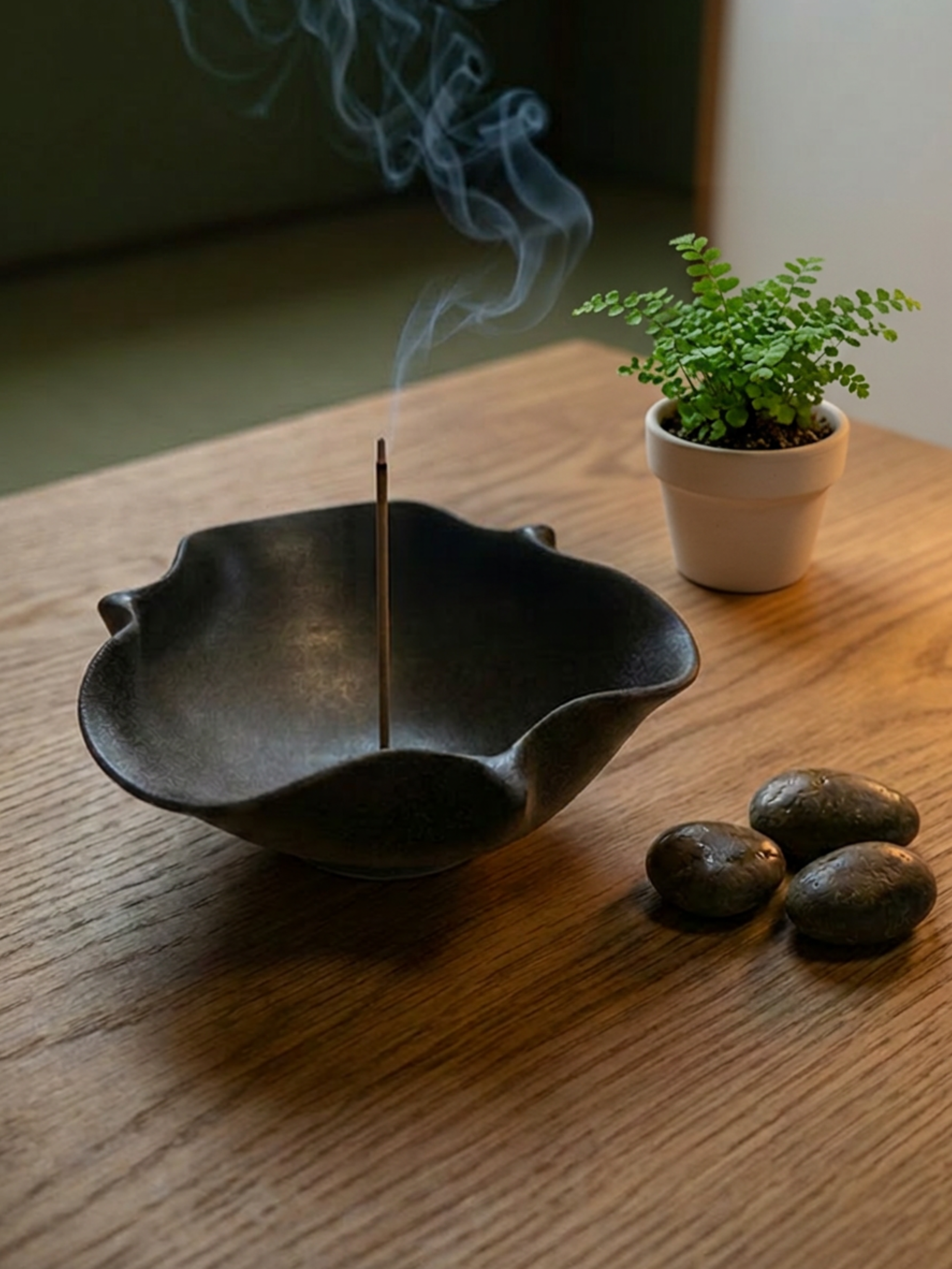 Suzu-yaki incense plate detail